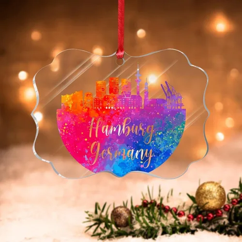 Miniatura 8 de Alemania Frankfurt Skyline Adorno de Navidad 2022 Alemania Frankfurt, arte de acuarela, adornos de Navidad para niños, colorido paisaje de ciudad