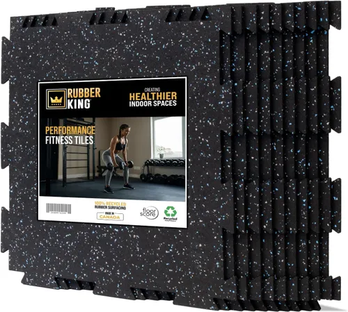 Miniatura 11 de Rubber King - 10 azulejos entrelazados de 19" x 19" x 0.236 in, azulejos de goma 100% reciclada, tapete de ejercicio para gimnasio en casa, azulejos