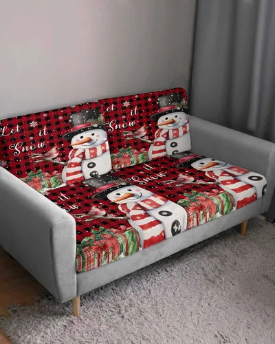 Miniatura 3 de Fundas de cojín para sofá de Navidad, funda elástica para sofá con parte inferior elástica, diseño de muñeco de nieve, pájaros, invierno, copos