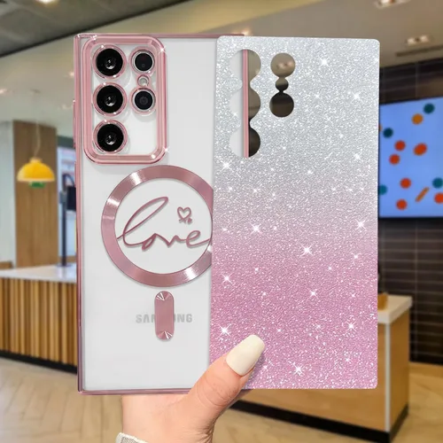 Miniatura 210 de ZONRW - Funda para Samsung Galaxy S22 Ultra magnética, para mujeres y niñas, cubierta trasera suave, lujosa, con corazón de amor, bling, degradado