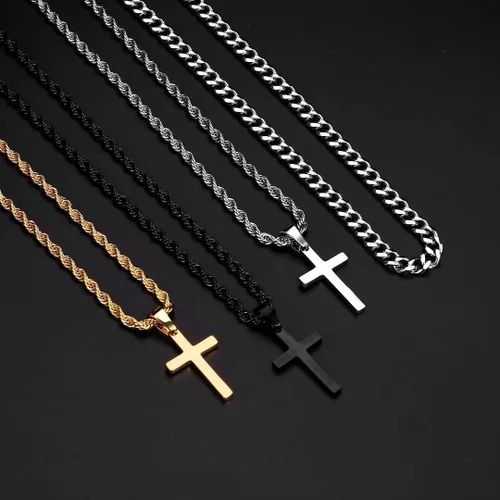 Miniatura 5 de Ursteel Layered Cross Necklace for Men - 18K Gold Silver Black Stainless Steel Mens Cross Necklaces Cross Chain, Layered Rope Chain Cross Necklace