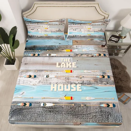 Miniatura 30 de Lake House - Sábana bajera ajustable tamaño individual, sábanas de anclaje náutico para niños, adolescentes, adultos, dormitorio, juego de ropa
