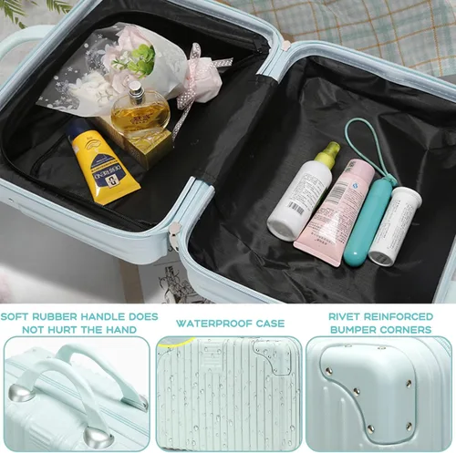Miniatura 6 de Viaje de maquillaje para mujeres y niñas, estuche portátil impermeable para cosméticos de ABS con banda elástica y cremallera, funda rígida