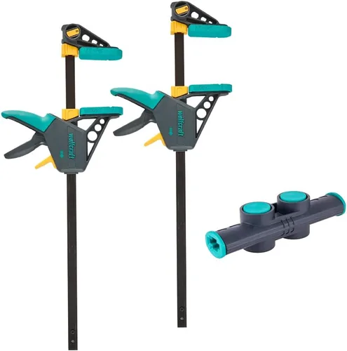 wolfcraft Juego de abrazaderas XL con una sola mano, 3 piezas I 8624000 I permite anchos de sujeción flexibles de hasta 41.732 in