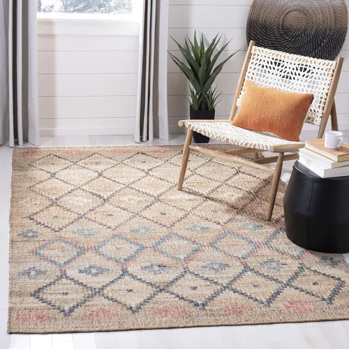 Miniatura 18 de SAFAVIEH Kilim Collection - Alfombra de 8 x 10 pulgadas, grande, natural y azul, hecha a mano de yute y algodón, diseño marroquí bohemio, ideal