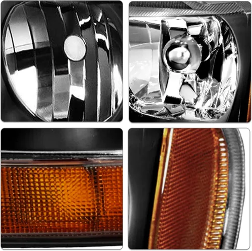 Miniatura 4 de SOCKIR Conjunto de faros delanteros compatible con Jeep Grand Cherokee 1999-2004 halógeno (carcasa negra, parte inferior ámbar, con bombillas)