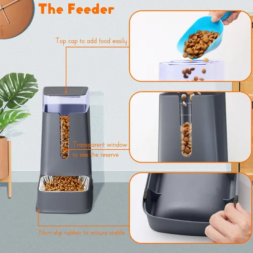 Miniatura 3 de Dispensador de comida para gatos y dispensador de agua para gatos con cuencos de acero inoxidable, alimentador por gravedad para perros pequeños