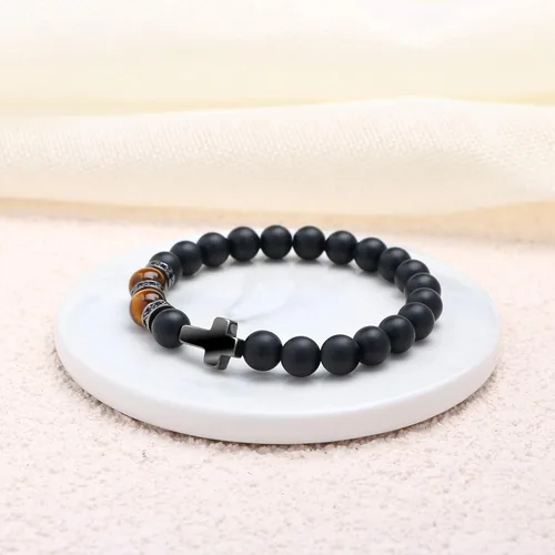 Miniatura 4 de JoycuFF Pulseras cristianas Pulsera de cruz de piedra natural para hombres y adolescentes Bautismo, Pascua, confirmación, aniversario, día