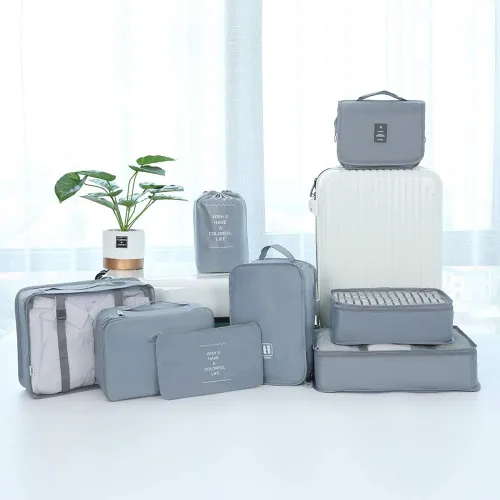 Miniatura 3 de Belsmi Juego de 8 cubos de embalaje con bolsa de zapatos, organizador de equipaje de viaje de compresión