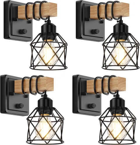 Miniatura 8 de FadimiKoo Juego de dos apliques de pared regulables, lámpara de pared para mesita de noche con interruptor giratorio, luminarias de baño de madera