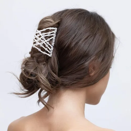 Miniatura 4 de 3 piezas de peine elástico mágico para el cabello, doble peine elástico, horquillas para mujeres, horquillas con cuentas, niñas, peinado vintage