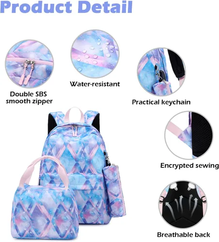 Miniatura 6 de Mochila escolar 3 en 1, Azul Tie dye, Mochila escolar