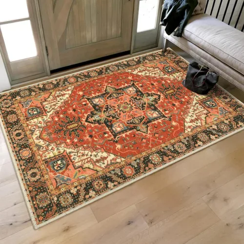 Miniatura 13 de Collive Tapete lavable para puerta de interior, antideslizante, alfombra de entrada retro de 20 x 32 pulgadas, tapete de entrada de absorción Multi