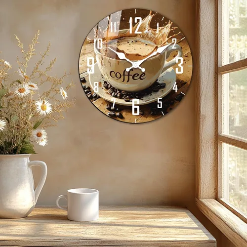 Miniatura 2 de Reloj de pared de cocina, 10 pulgadas, vintage, con letrero de café, funciona con pilas, reloj de cuarzo silencioso sin tictac para dormitorio, Taza