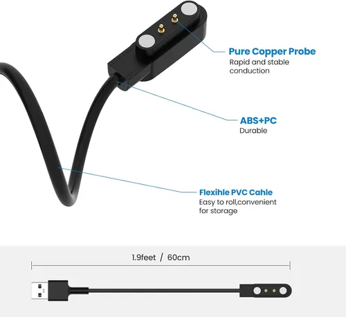 Miniatura 6 de Para reloj inteligente militar cargador K27 K28 K55 C20 C16 Smartwatch Cable de carga (negro y negro)
