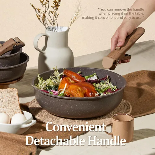 Miniatura 6 de CAROTE Juego de 17 piezas de ollas y sartenes antiadherentes con mango desmontable, juego de utensilios de cocina antiadherentes, juego de cocina