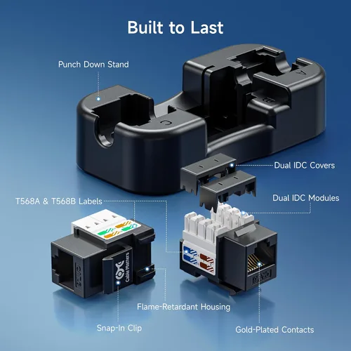 Miniatura 6 de [Con certificado UL] Paquete de 25 enchufes Keystone de presión Cable Matters Cat6 RJ45, Negro