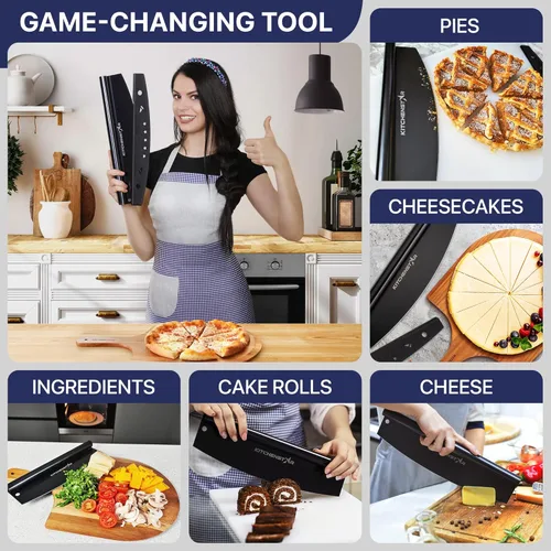 Miniatura 7 de Kitchenstar Cortador de pizza de 14" Cuchillo de acero inoxidable afilado para rebanar - Estilo balancín con cubierta de hoja Picar y rebanar