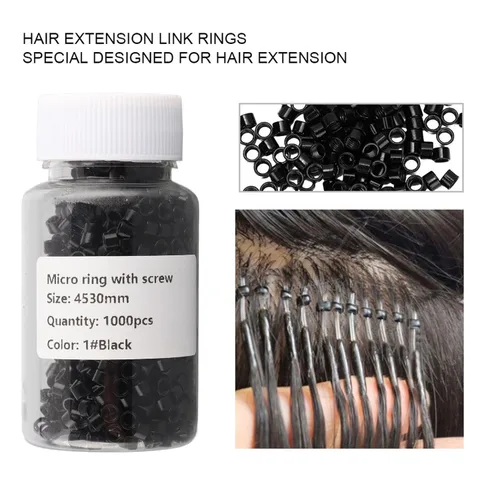 Miniatura 3 de Anillo de extensión de cabello, 1000 piezas de aluminio con microenlaces, anillos de perlas de tornillo pequeños microenlaces kit de extensiones