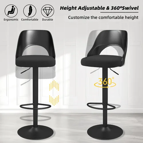 Miniatura 6 de civama Juego de 2 taburetes de bar para encimera de cocina, altura del asiento ajustable de 25 a 33 pulgadas, sillas de isla giratorias tapizadas