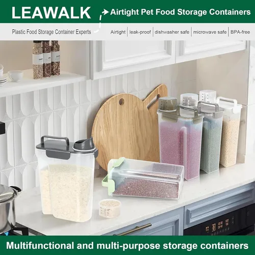 Miniatura 7 de LEAWALK Contenedor de almacenamiento de 5 a 7 libras, recipientes portátiles de comida para mascotas con boquilla grande y taza mejoradas