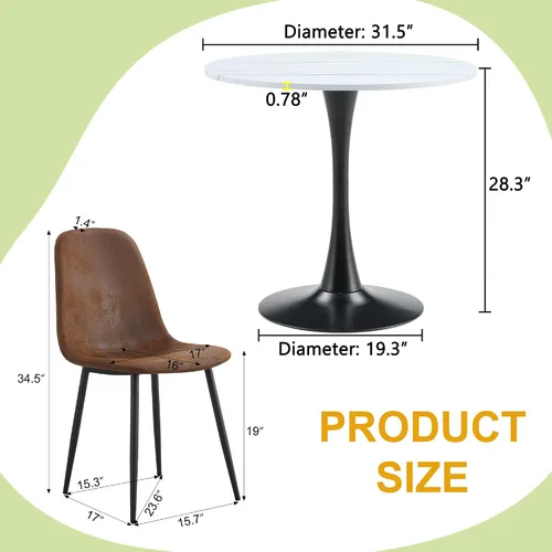 Miniatura 2 de Mesa redonda de cocina y sillas para 4, mesa de comedor redonda pequeña con sillas de gamuza de tela, juego de mesa de bistró de 32 pulgadas
