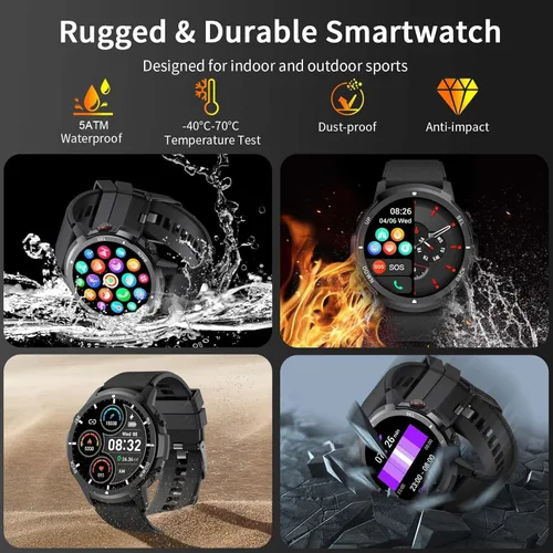 Miniatura 2 de Military Smart Watches for Men Women, 1.43'' AMOLED Fitness Watch with Heart Rate/BP/Sleep Tracker, Step Counter, 110+ Sport Modes, Password