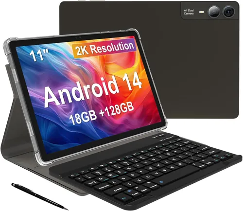 Tablet Android 14 de 11 pulgadas 2000*1200 Pantalla 2K Tablets PC, T616 Octa-Core 2.0GHz, 18GB RAM 128GB ROM 1TB Expandible, Cámara AI 5+5+13MP, Gris