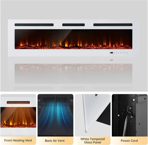 Miniatura 2 de Chimenea eléctrica de 60 pulgadas montada en la pared y empotrada con control remoto y panel táctil