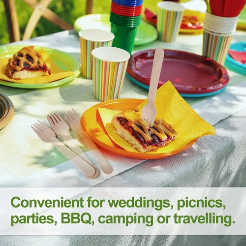 Miniatura 8 de LotFancy Tenedores desechables, 100 tenedores de madera, 6.2 pulgadas, biodegradables compostables, ideales para camping, picnic, cenas, suministros