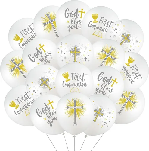 Miniatura 7 de Skylety Globos de látex con 48 palomas cruzadas, globos de bautismo de 12 pulgadas para primera comunión y bautizo (azul)