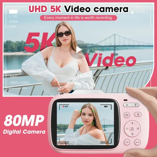 Miniatura 3 de Cámara digital, cámara de vlogging 5K para fotografía, cámara digital de punto y disparo con enfoque automático de 80MP para principiantes