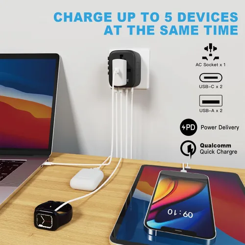 Miniatura 2 de HAPOW Adaptador de Viaje Universal, Adaptador de Corriente Internacional PD20W, 2 USB-C y 2 USB-A Cargador de Viaje de Carga Rápida, Adaptador