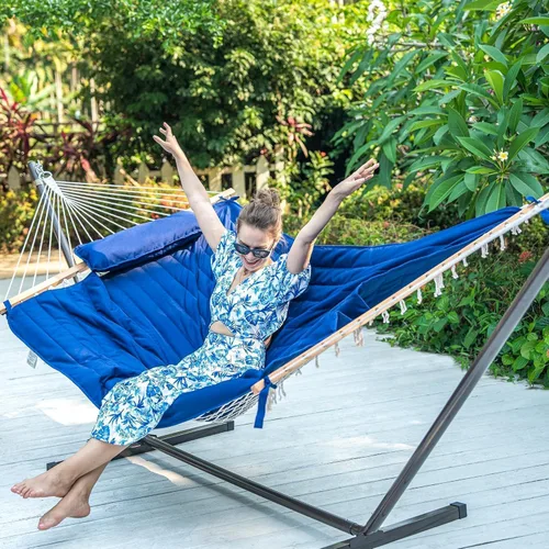 Miniatura 8 de Lazy Daze Hammocks Hamaca portátil de acero resistente de 15 pies con ganchos y cadenas para exteriores, patio, patio trasero, capacidad de 450 Negro