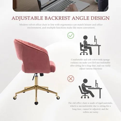 Miniatura 6 de Eifizek Silla de escritorio de oficina de terciopelo, moderna silla de escritorio ajustable para el hogar con ruedas, silla giratoria