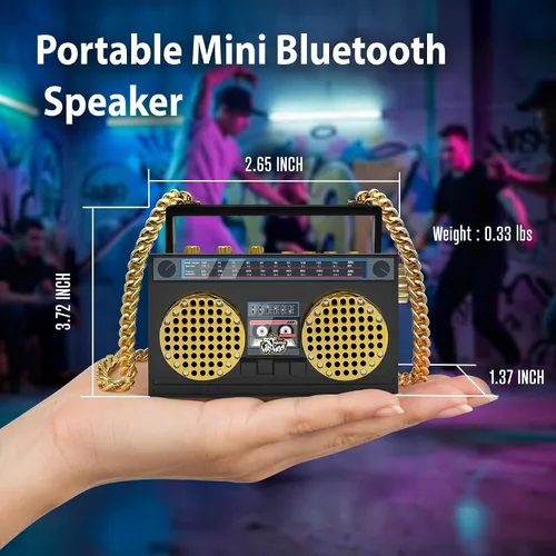 Miniatura 2 de Altavoz inalámbrico portátil mini Bluetooth de 50 aniversario del Hip Hop, Boombox retro portátil, collar de 27 pulgadas, radio FM, botones a bordo