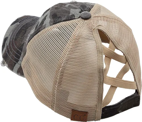 Miniatura 3 de Funky Junque Gorra de béisbol para mujer, diseño de cola de caballo desgastada, moño desordenado, camionero