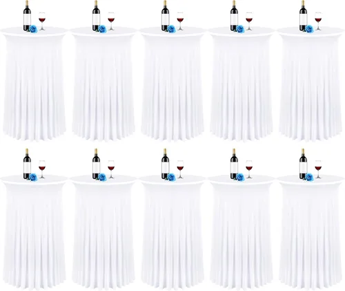 Miniatura 12 de fani Paquete de 6 faldas redondas de 32 x 43 pulgadas, falda de mesa de cóctel de elastano, ajustable con parte superior alta, mantel elástico