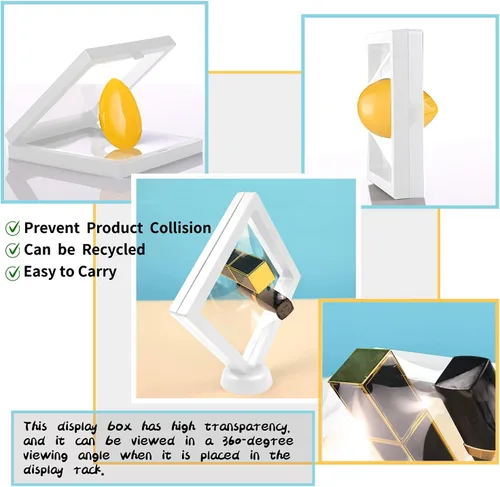 Miniatura 6 de KMOTASUO vitrina flotante 3D, película transparente 3D flotante para monedas de desafío, medallones AA, piedras de fósiles de joyería, 2.75 x 2.75 x