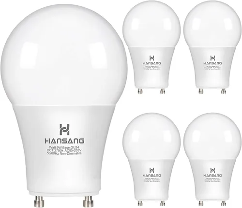 Bombilla LED GU24 hansang, bombilla de forma A19, 9W (equivalente a 100W), 900 lúmenes, 2700K blanco cálido, base de bloqueo de torsión Gu24,