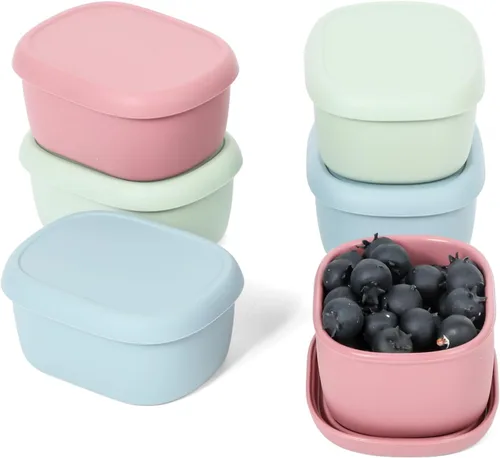 Miniatura 10 de 8 piezas recipientes de bocadillos de silicona de 10 oz para niños, pequeños recipientes de alimentos con tapas, contenedor de frutas para el 8 pza
