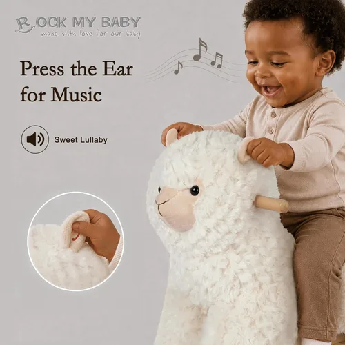 Miniatura 4 de Rock My Baby Caballo de madera con asiento para bebé, alpaca y llama, peluche con asiento para bebés de 1 a 3 años, juguete de balanceo de madera