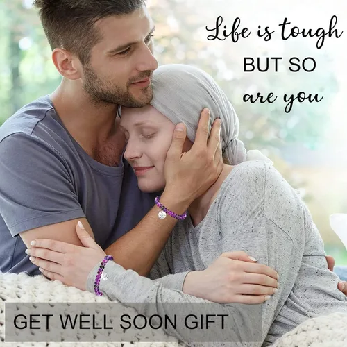 Miniatura 4 de Haoze Regalos para mujeres, cuentas de amatista, Life is Tough But So Are You, pulsera inspiradora Feel Better Get Well Soon, regalo para mujeres