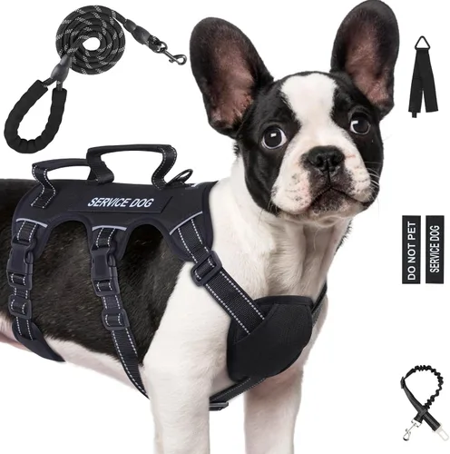 Miniatura 17 de Arnés para perro a prueba de escape para perros grandes y medianos de seis puntos ajustable, juego de chaleco arnés y correa para perro de servicio