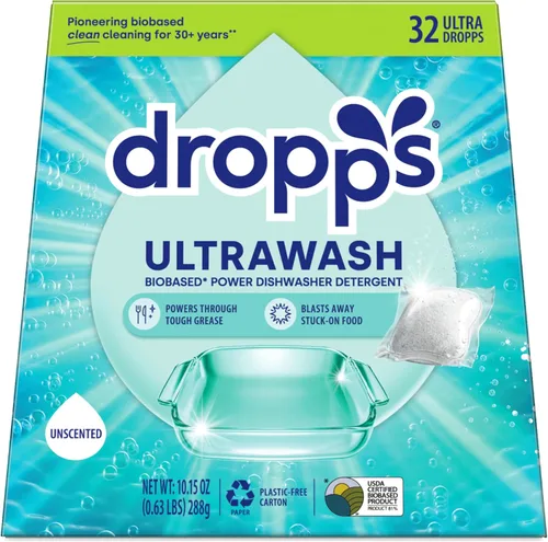 Miniatura 9 de Dropps UltraWash Plus Cápsulas de detergente para lavavajillas, limón cítrico (64 unidades) - Triple potencia de acción Ayuda de enjuague