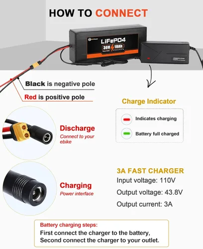 Miniatura 7 de Batería de litio de 48V/52V 25Ah LiFePO4 incorporada 50A BMS para motor 0-1200W