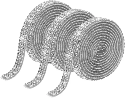 Miniatura 9 de MECCANIXITY 3 rollos de cinta de diamantes de imitación autoadhesiva de 3 yardas y 0.315 in para proyectos de artes y manualidades, pasteles de Beige