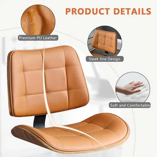 Miniatura 8 de Silla de Oficina para Hogar con Ruedas, Silla de Oficina Ajustable sin Brazos, Silla de Computadora Pequeña de Respaldo Medio de 360° de Cuero PU