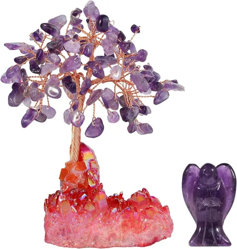 Miniatura 9 de mookaitedecor Figura decorativa de árbol de dinero de cristal de amatista y figura de ángel guardián para riqueza y suerte
