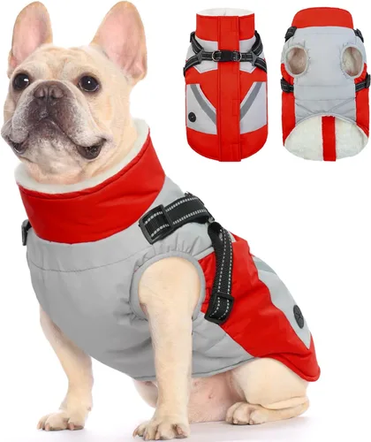 Miniatura 18 de FUAMEY Chaquetas de invierno para perros pequeños, abrigo para perros con arnés incorporado, trajes de nieve impermeables para perros, chaqueta